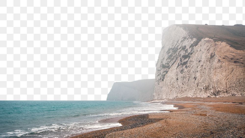 Foggy seashore  png  border, nature photo, transparent background