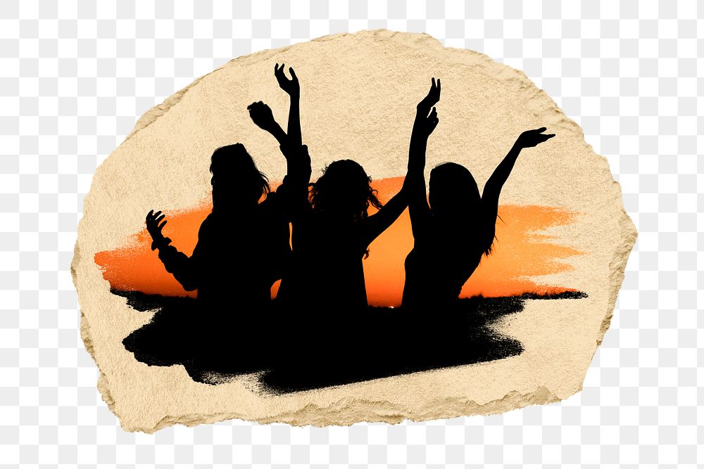 PNG Silhouette of a group of friends, collage element, transparent background