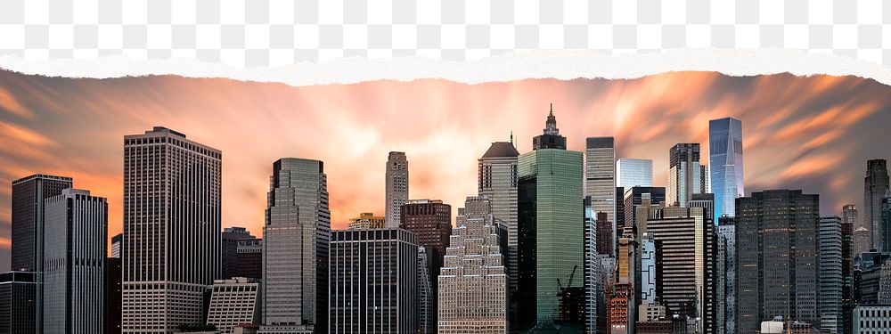 Png skyline ripped paper border, New York City, transparent background