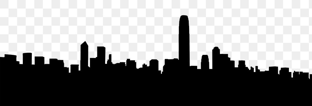 Skyline silhouette png border, Hong Kong, black, transparent background