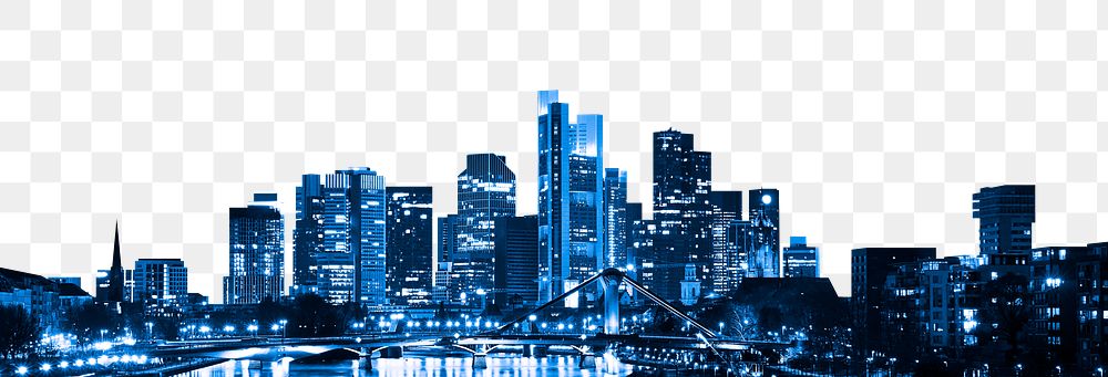 Frankfurt skyline png border, nighttime, transparent background