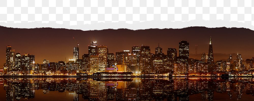 San Francisco skyline png border, torn paper design, transparent background