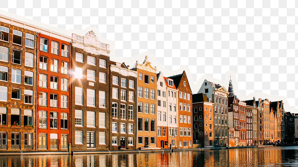 Amsterdam architecture png border, torn paper design, transparent background