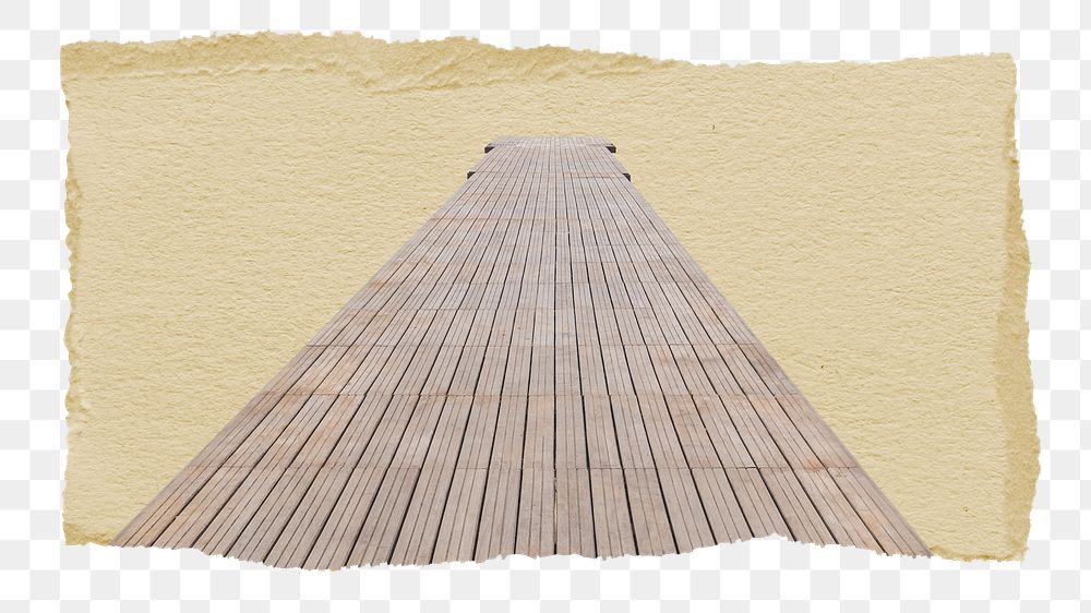 Wooden jetty png border, torn paper design, transparent background