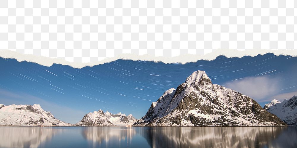 Norwegian landscape png border, torn paper design, transparent background