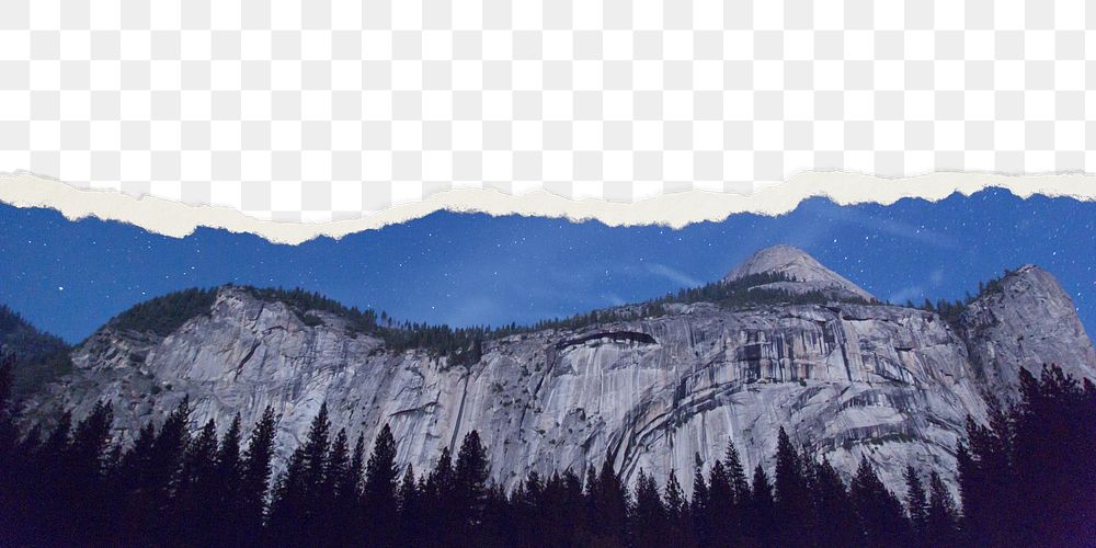 Mountain landscape png border, torn paper design, transparent background
