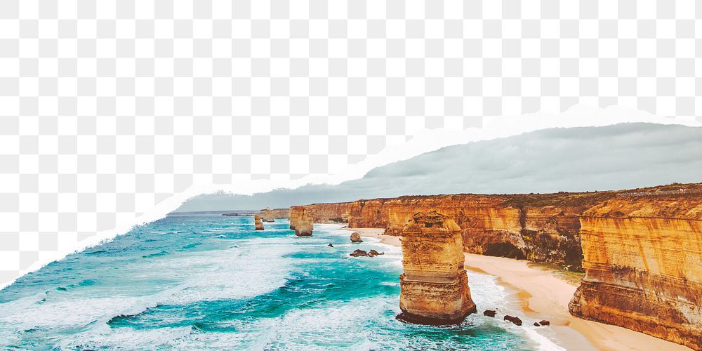 Australian coast png border, torn paper design, transparent background