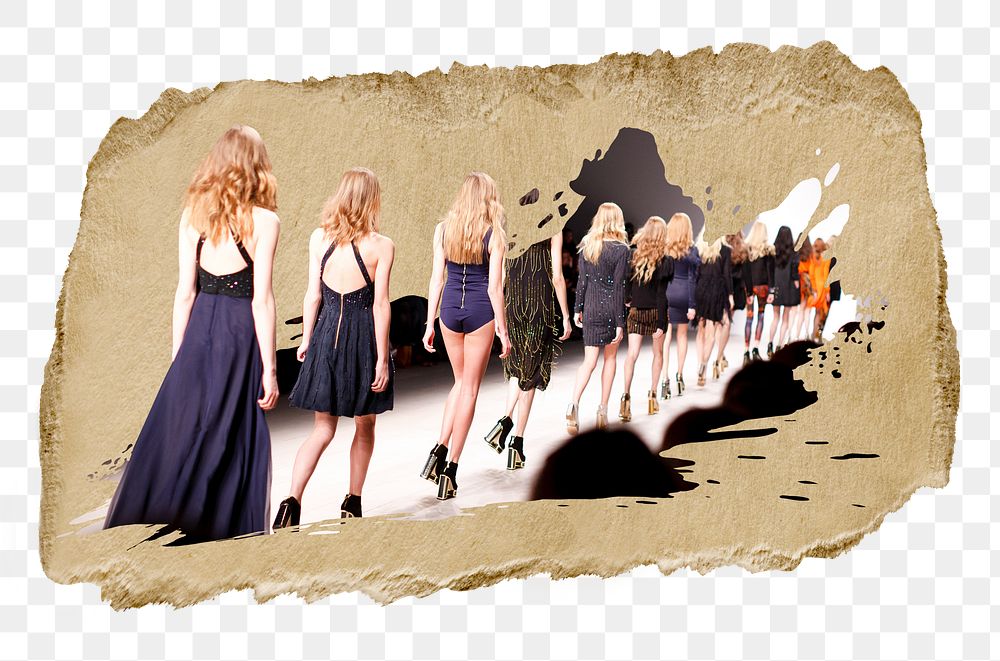 Fashion show png sticker, ripped paper, transparent background