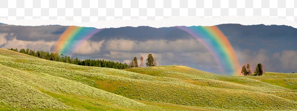 Png rainbow hills border, torn paper collage, transparent background