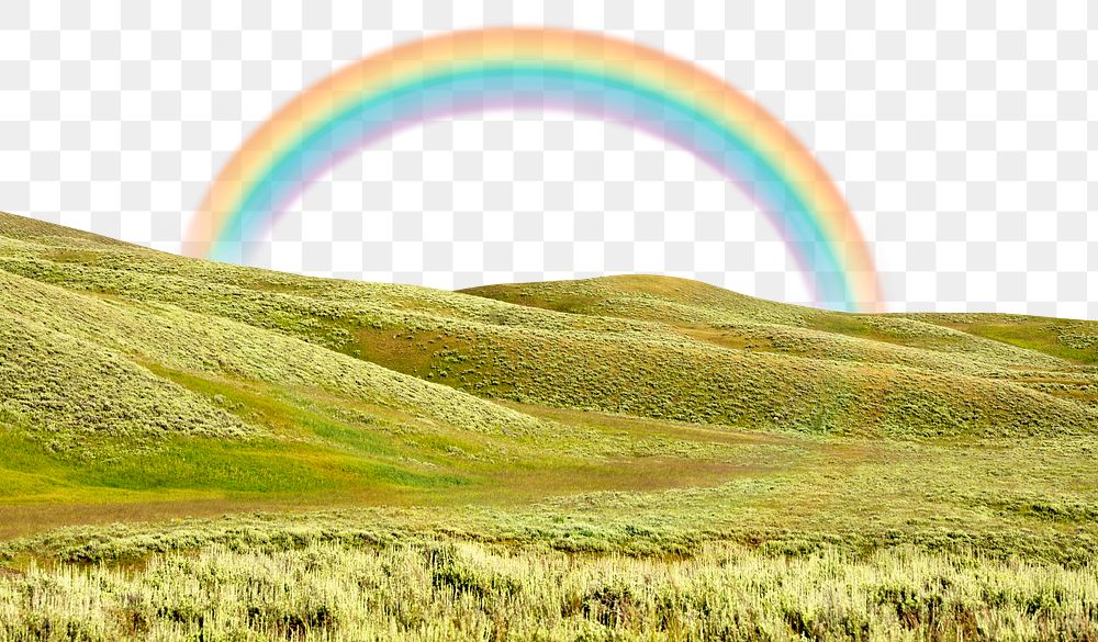 Png rainbow hills border, beautiful landscape, transparent background