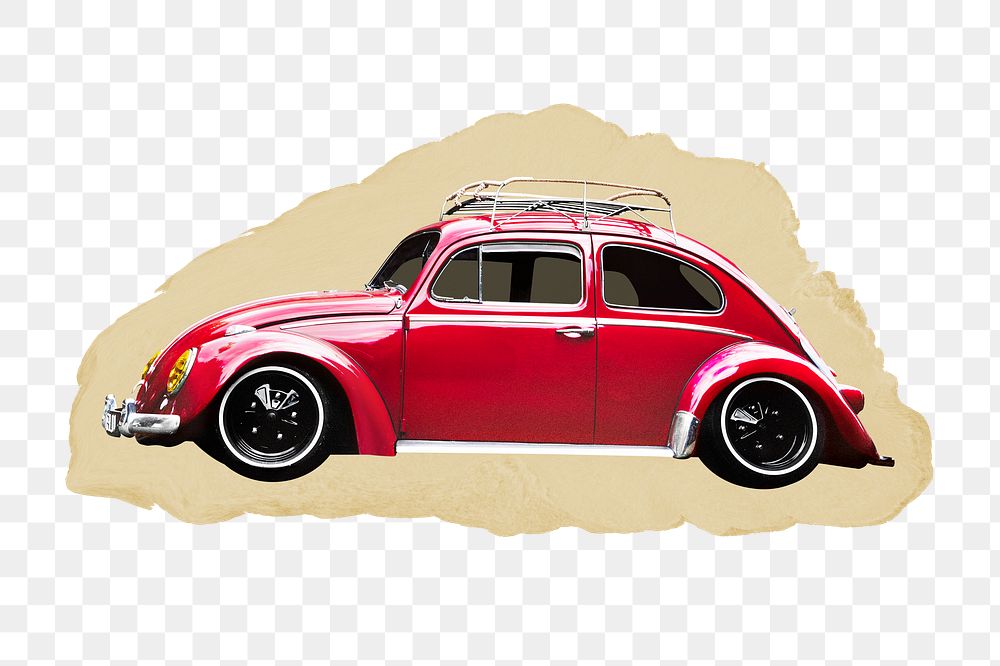 Classic car png sticker, ripped paper, transparent background