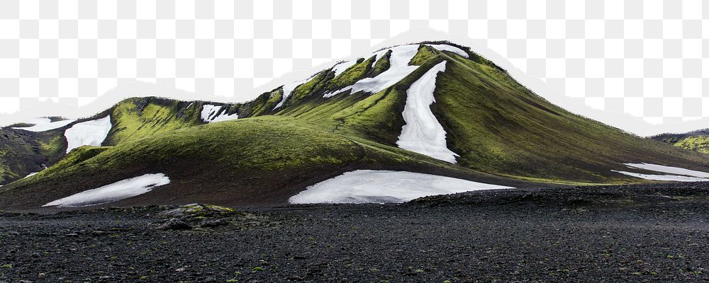 Icelandic wilderness png border, torn paper design, transparent background
