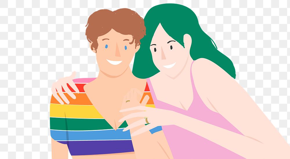 LGBTQ couple png portrait sticker, Pride Month celebration, transparent background