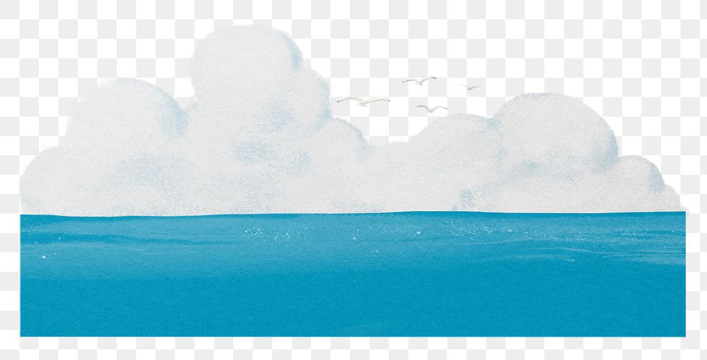 Ocean skyline png watercolor sticker, transparent background