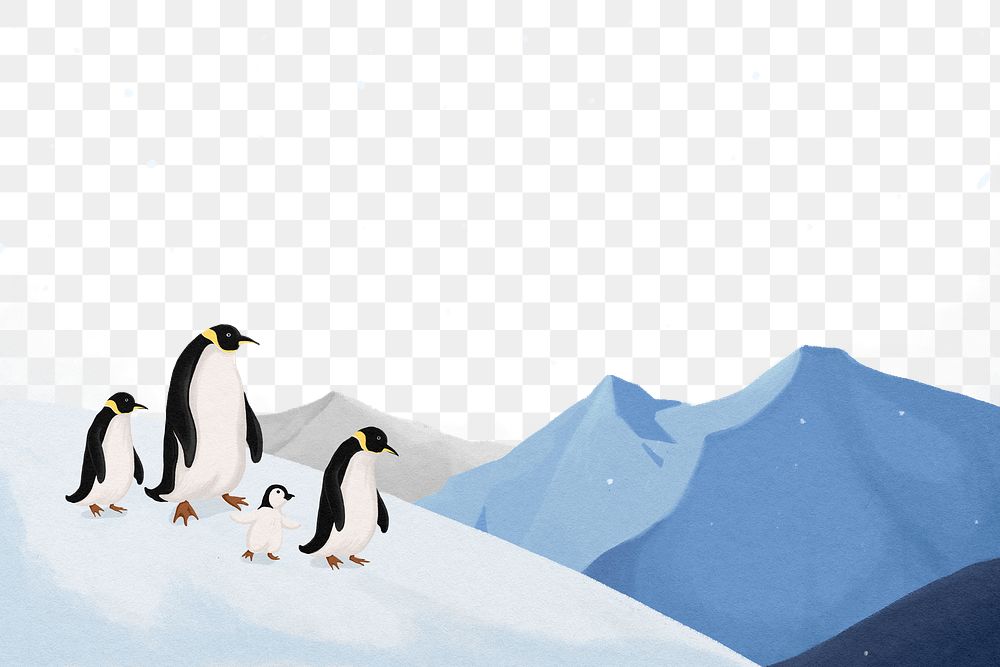 Arctic penguins png border, transparent background