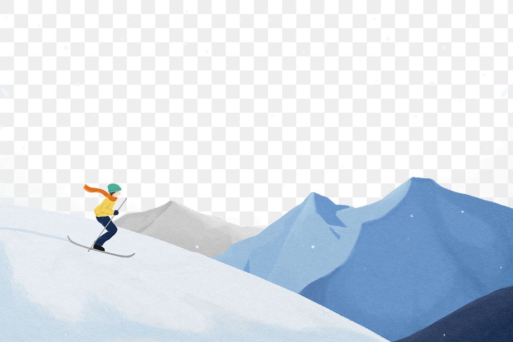 Skiing woman png border, transparent background