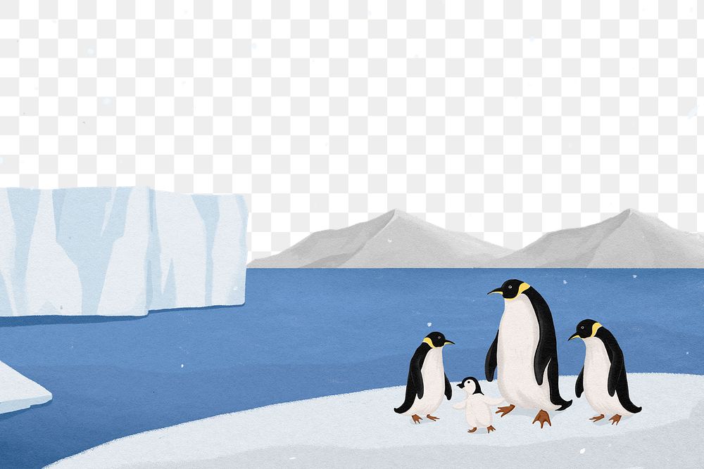Arctic penguins png border, transparent background