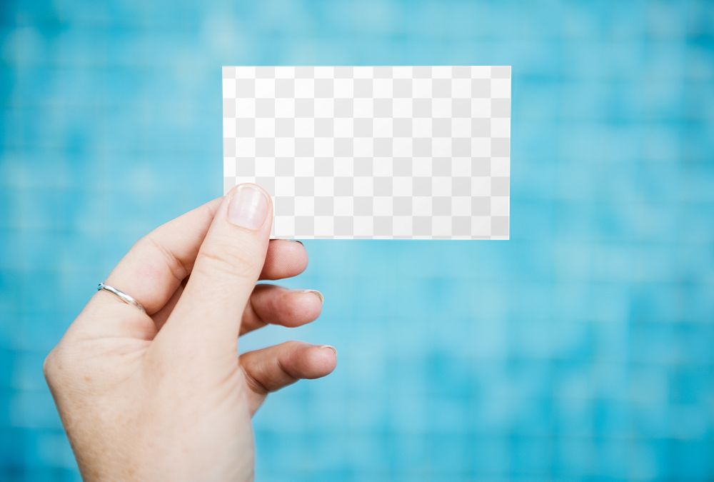 Business card png mockup, transparent design in hand