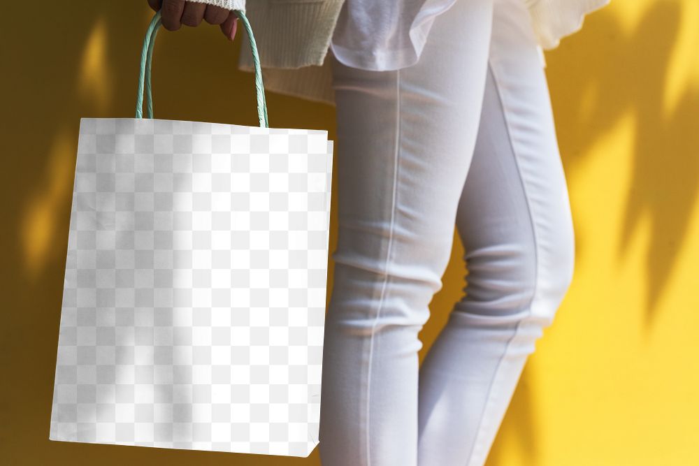 Shopping bag png mockup, holding, transparent design