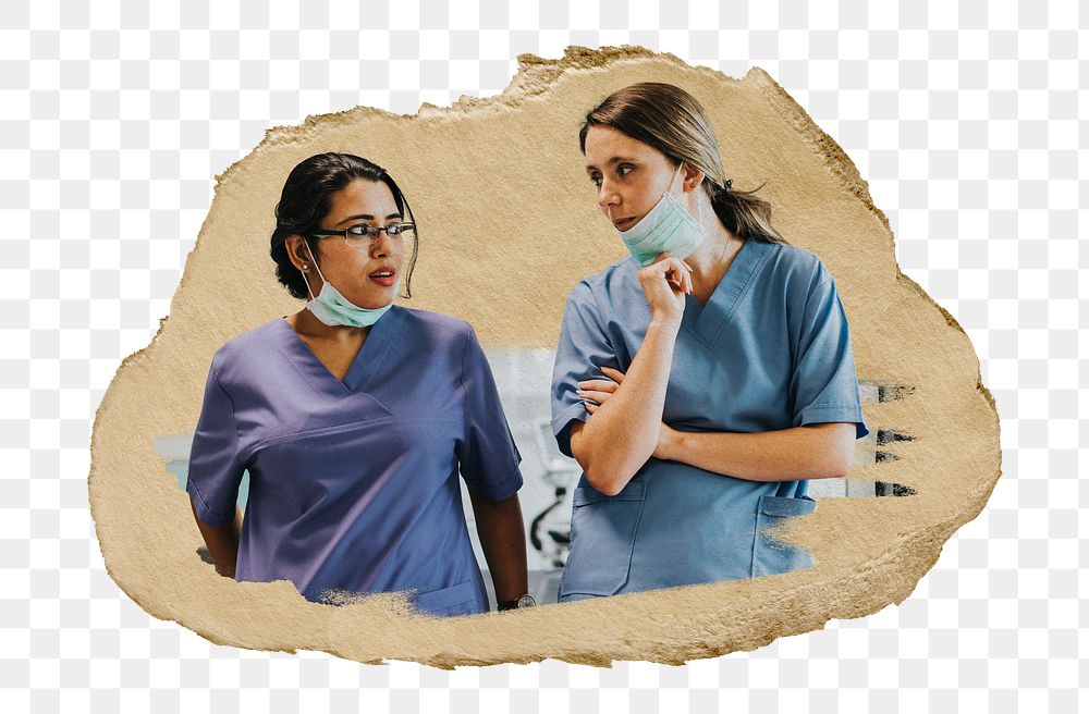 PNG Nurses having a conversation in the ICU, collage element, transparent background
