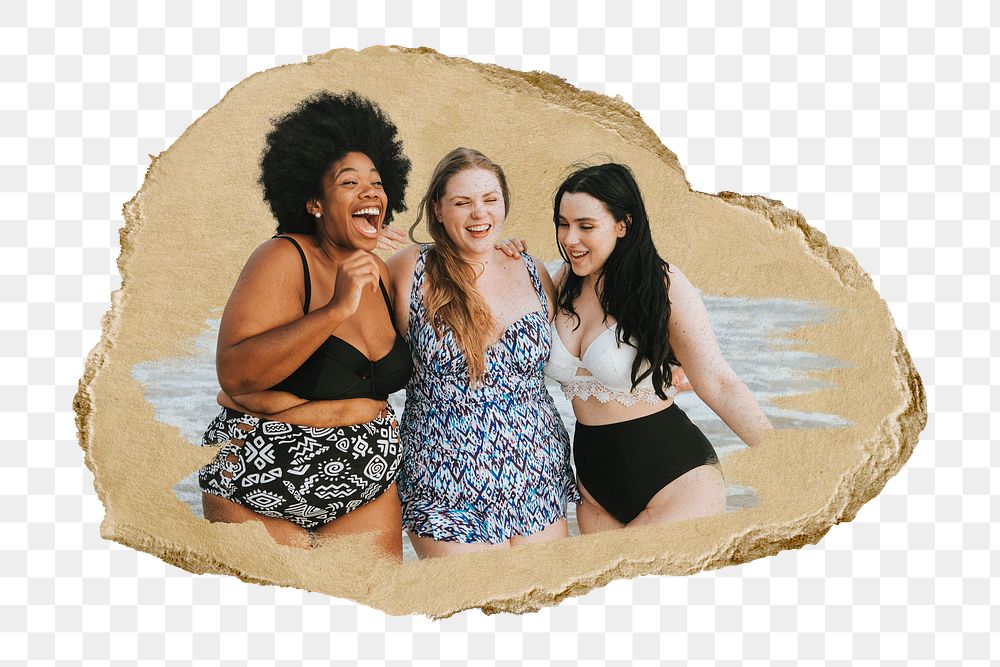 PNG Curvy, diverse women, collage element, transparent background