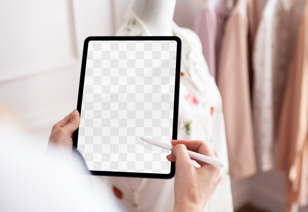 Tablet screen png mockup, fashion designer, transparent design