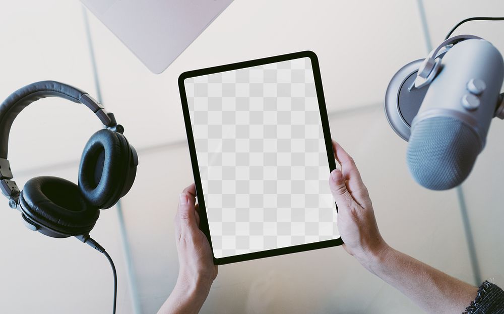 Tablet screen png mockup, broadcasting studio 