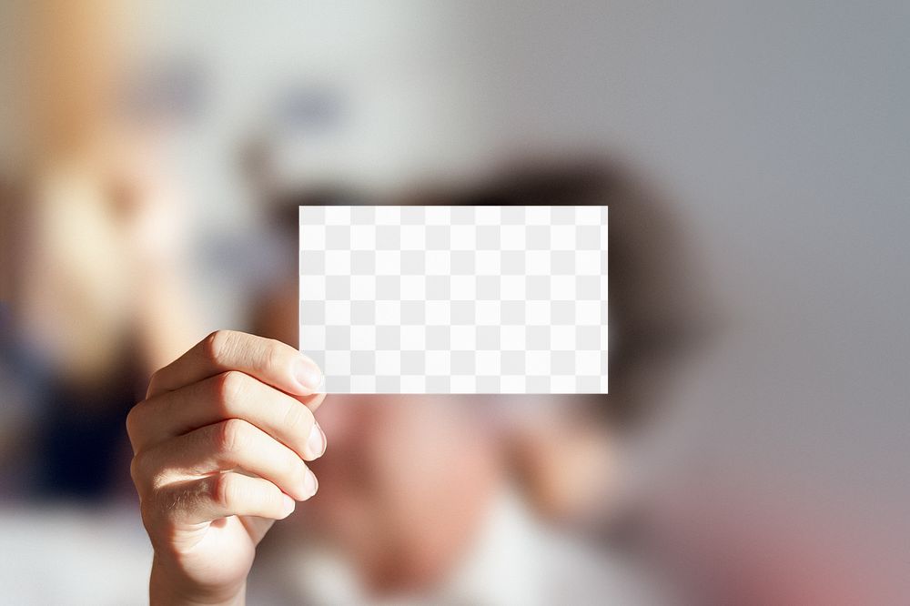 Business card png mockup, transparent design in hand