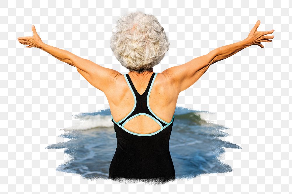 Carefree elderly woman png sticker, transparent background