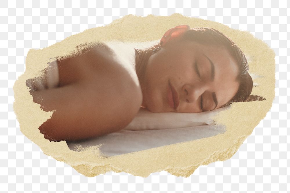 PNG Woman relaxing with a spa treatment, collage element, transparent background