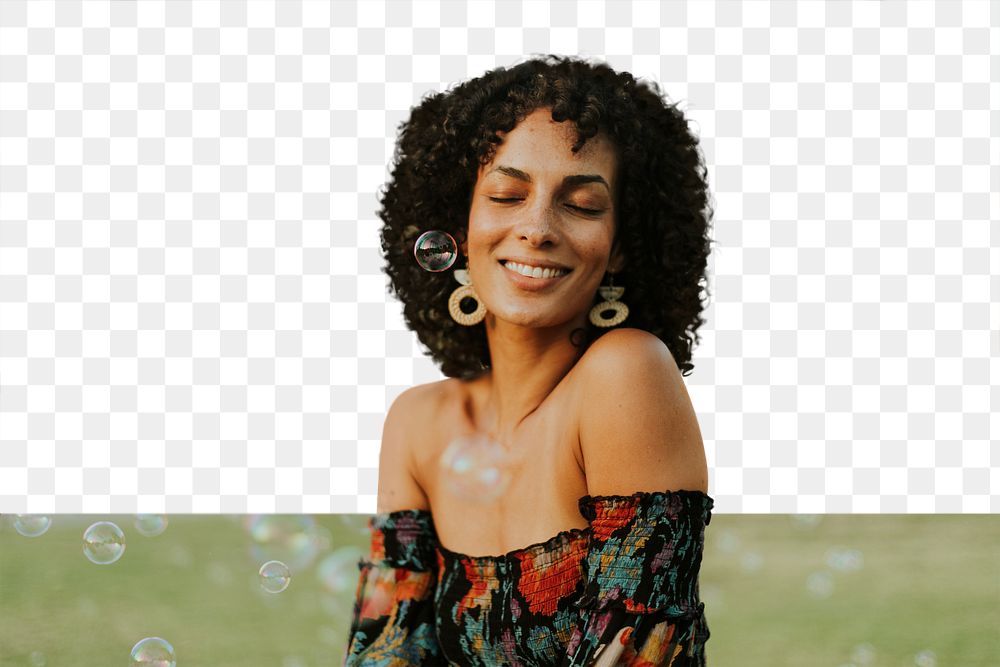 PNG Beautiful woman posing in the park, collage element, transparent background
