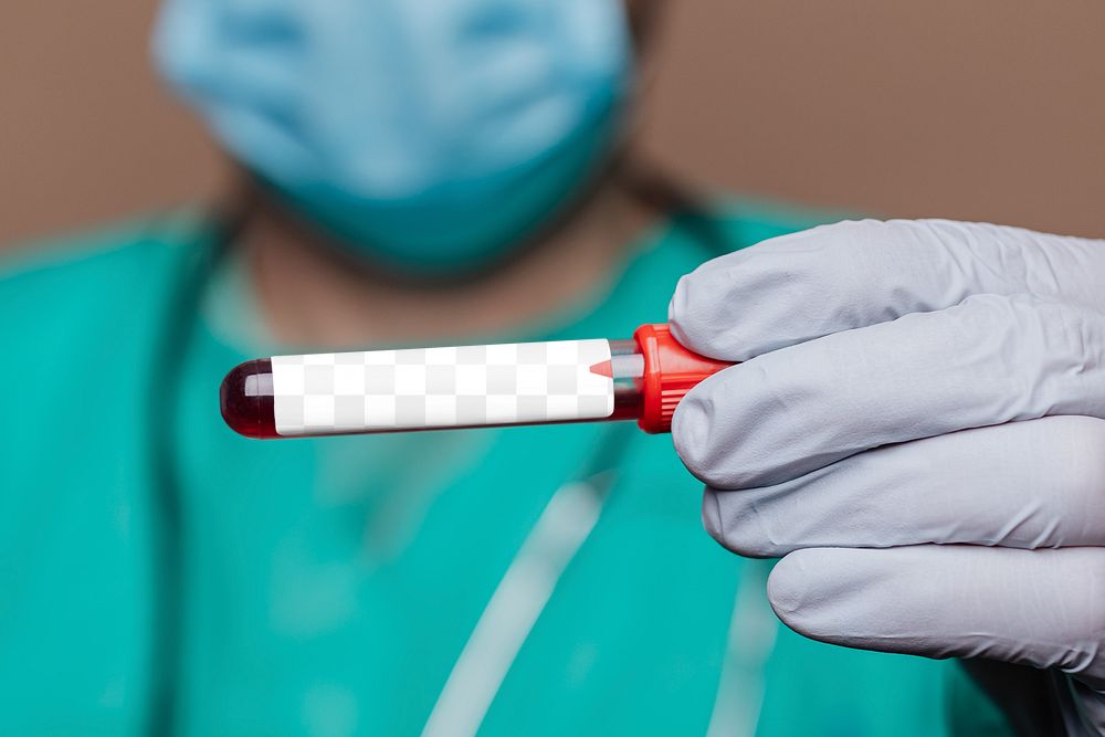 Png mockup blood test tube, doctor hand, transparent design
