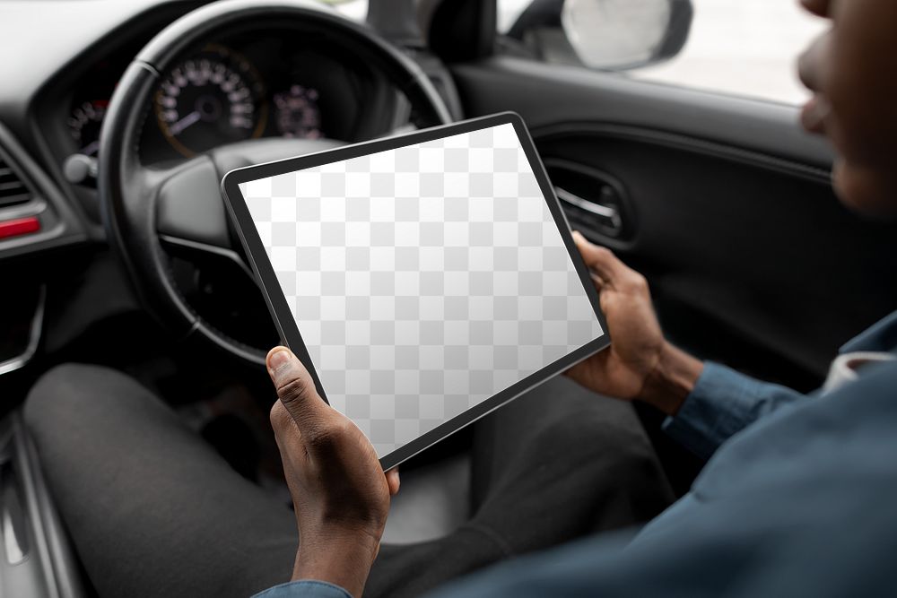 Tablet screen png mockup, car GPS system, transparent design