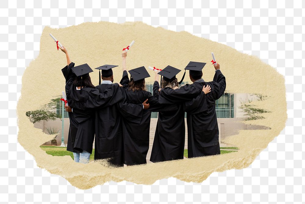 PNG University students in graduation gowns, collage element, transparent background