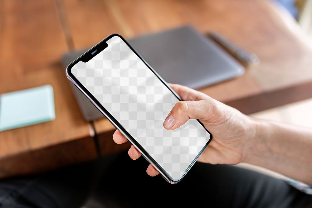 Phone screen png mockup, man&rsquo;s hand, transparent design