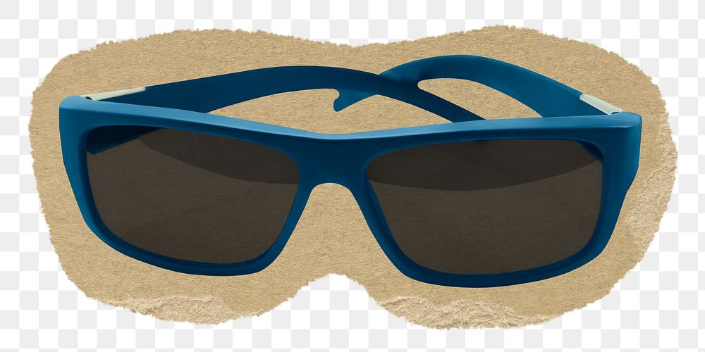 Blue sunglasses png sticker, ripped paper on transparent background 