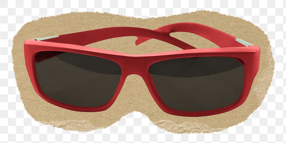 Red  sunglasses png sticker, ripped paper on transparent background 