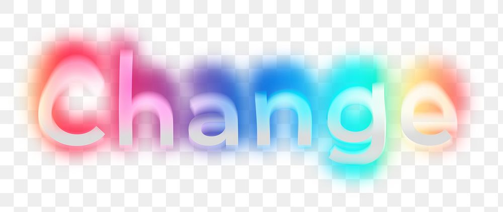 Change png word sticker, neon psychedelic typography, transparent background