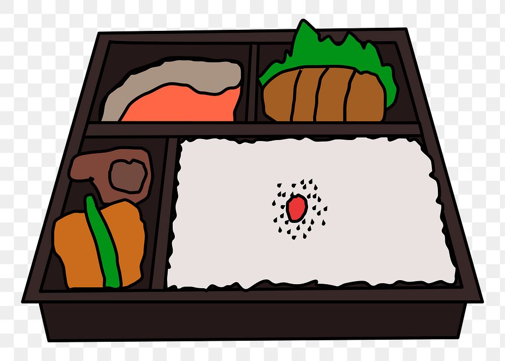 Bento Japanese food png illustration, transparent background. Free public domain CC0 image.