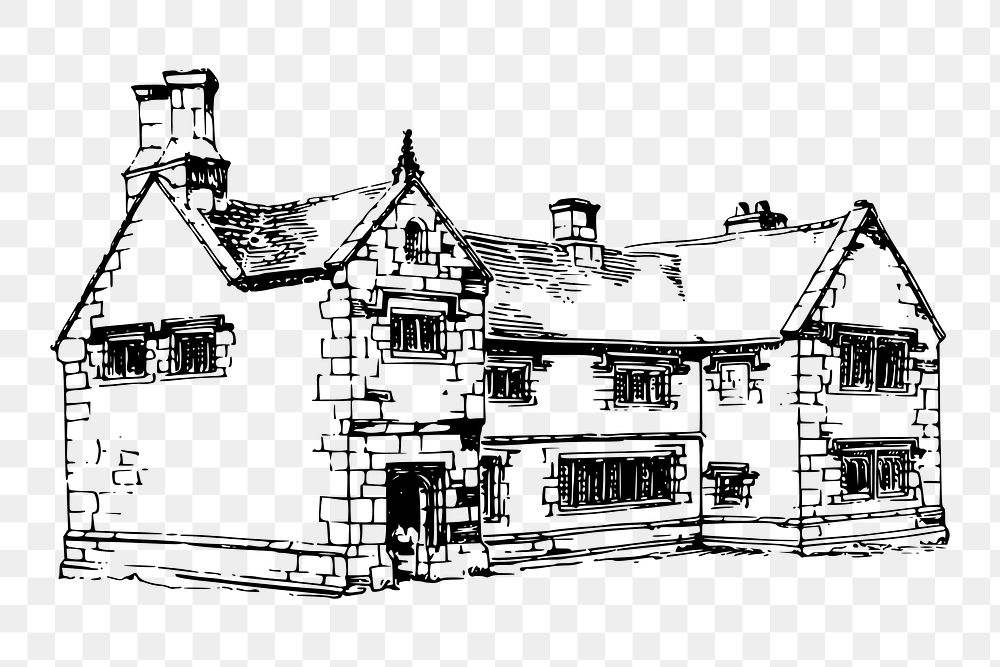 Old cottage house png illustration, transparent background. Free public domain CC0 image.