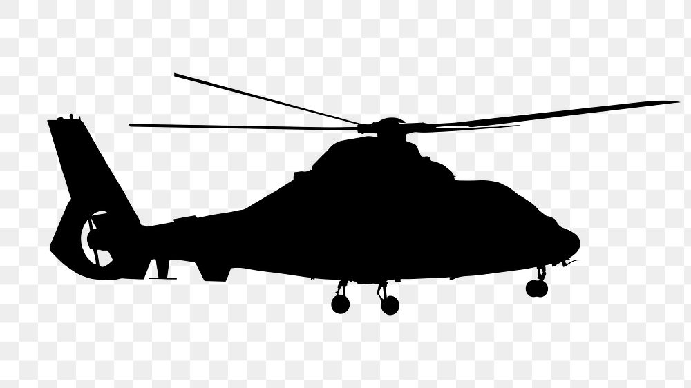 Helicopter silhouette png illustration, transparent background. Free public domain CC0 image.