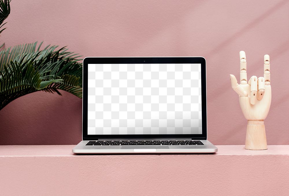 Laptop screen png mockup, pink tropical, transparent design