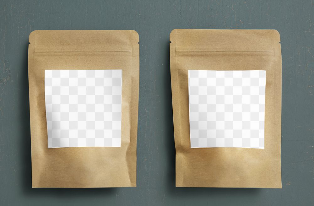 Pouch bag png label mockup, editable branding & packaging, transparent design