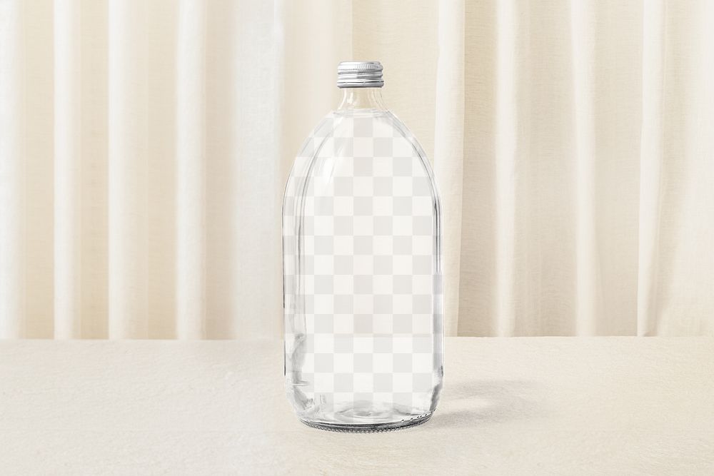 Glass bottle png mockup, transparent design