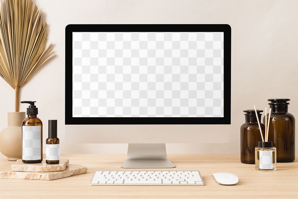 Desktop screen png mockup, digital device, transparent design