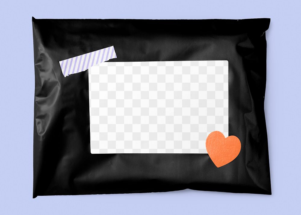 Label png mockup, shipping bag transparent design