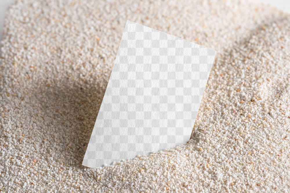 Business card png mockup on sand, transparent design