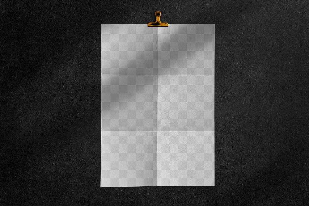 Wall poster png mockup, folded paper texture, transparent design