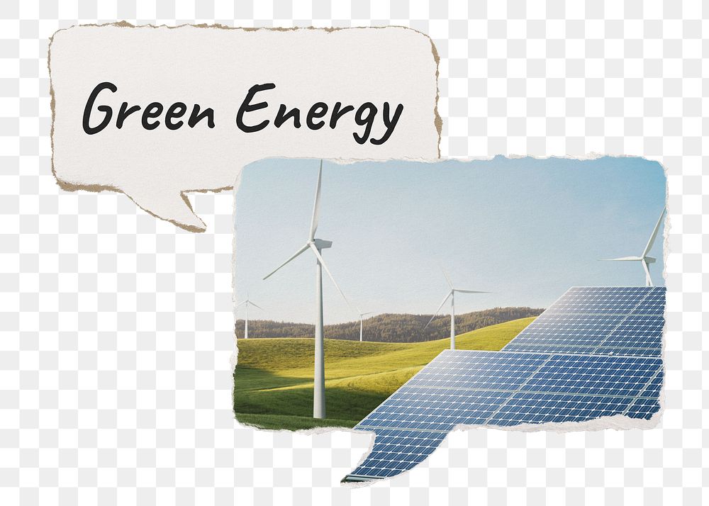 Green energy png paper speech bubble sticker, environment image on transparent background