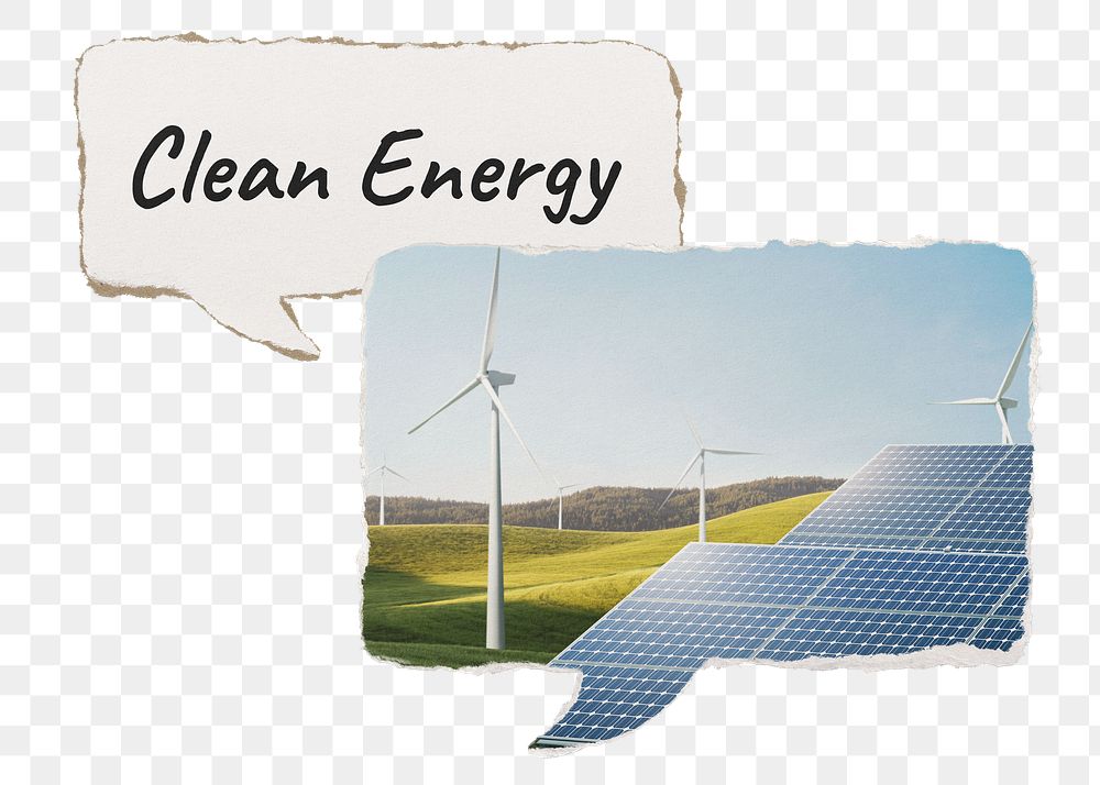 Clean energy png paper speech bubble sticker, environment image on transparent background